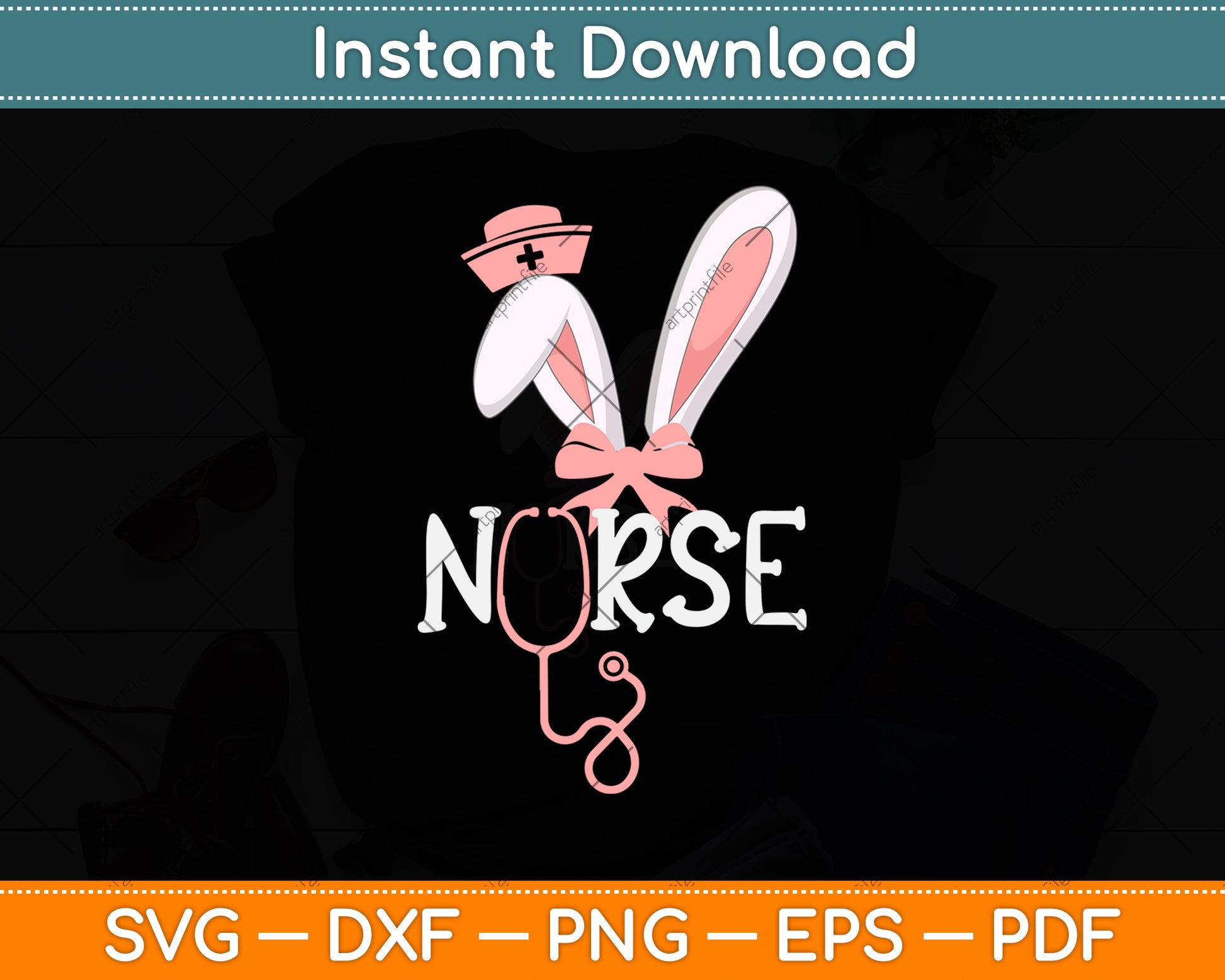 Cute Easter Nurse Bunny Ears Happy Easter Svg Png Dxf Digital Cutting File