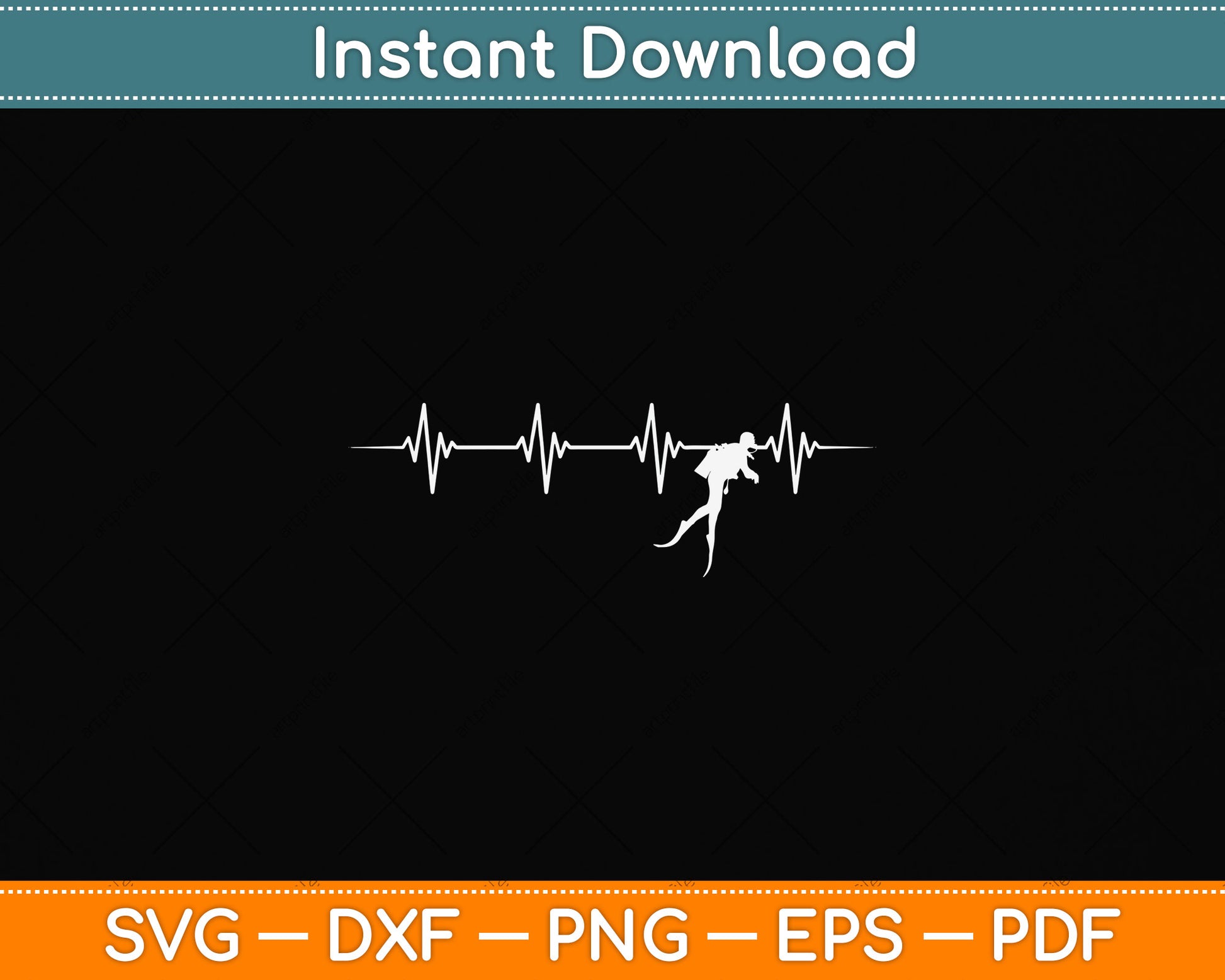 Diving Heartbeat Scuba Divers Svg Png Dxf Digital Cutting File
