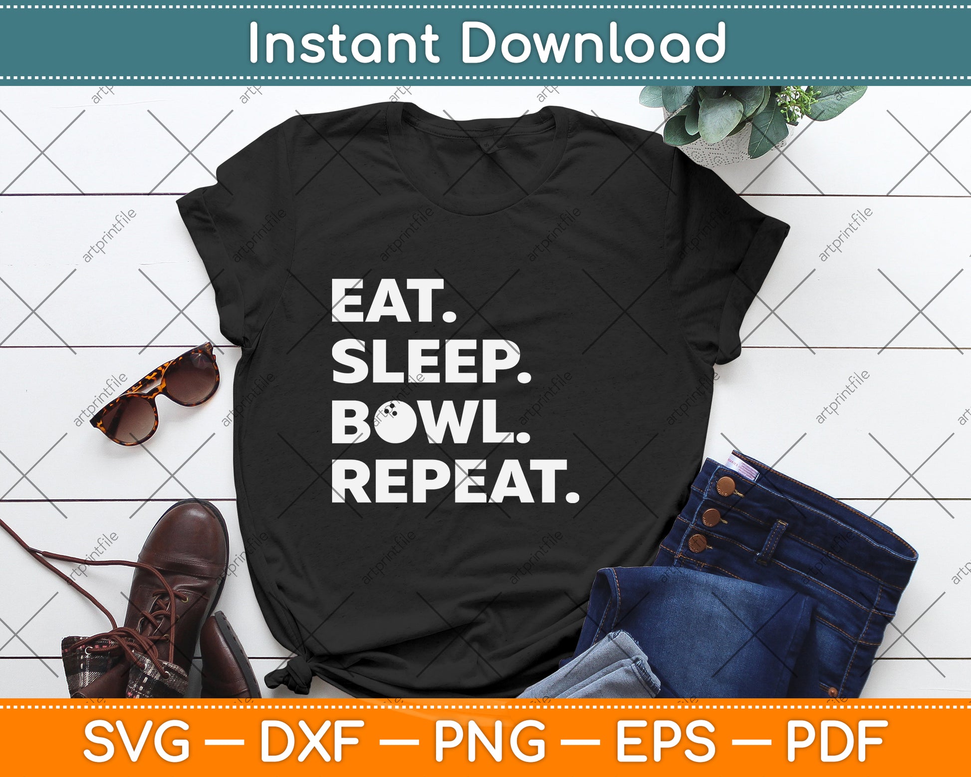 Eat Sleep Bowl Repeat Funny Bowling Svg Png Dxf Digital Cutting File