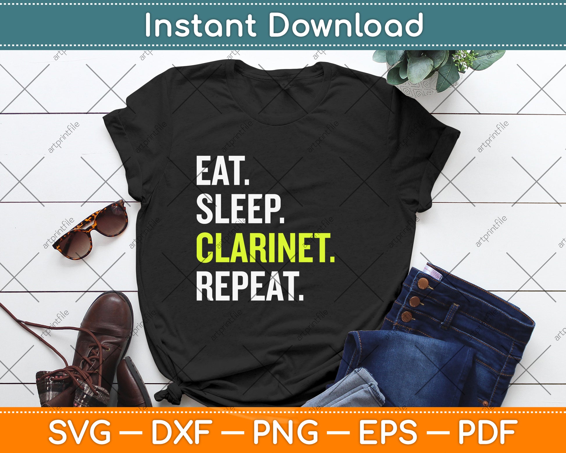 Eat Sleep Clarinet Repeat Player Clarinetist Funny Svg Png Dxf Digital Cutting File