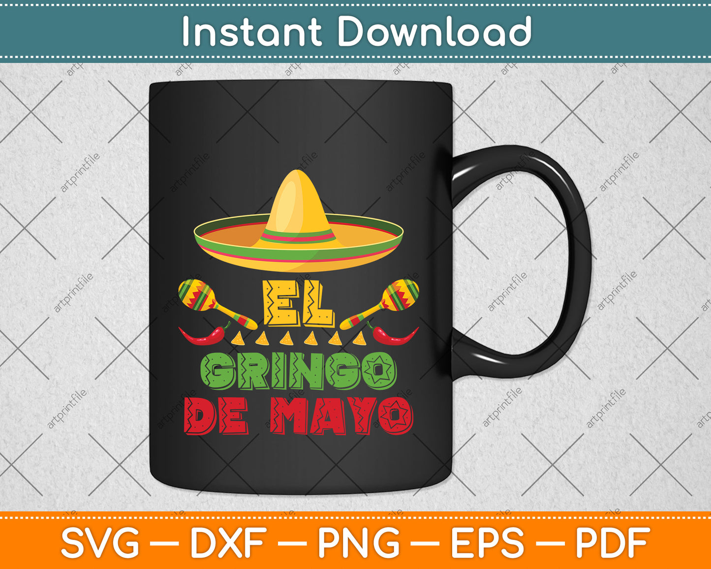 El Gringo with Guitar Cactus Cinco De Mayo Svg Png Dxf Digital Cutting File