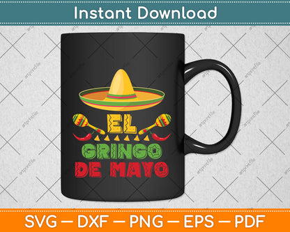 El Gringo with Guitar Cactus Cinco De Mayo Svg Png Dxf Digital Cutting File