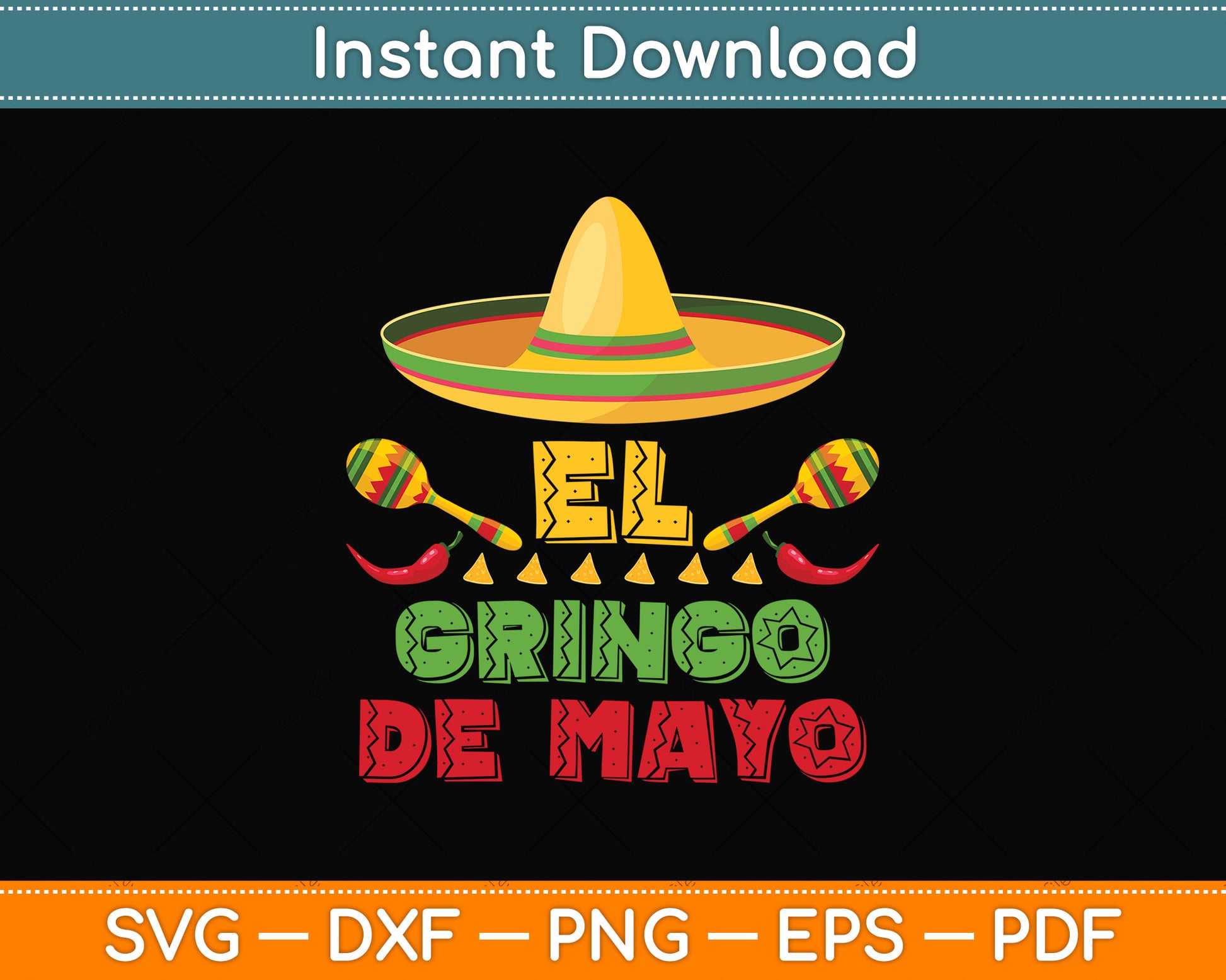 El Gringo with Guitar Cactus Cinco De Mayo Svg Png Dxf Digital Cutting File