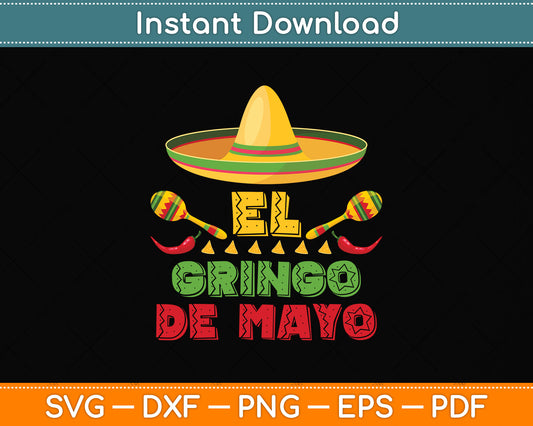 El Gringo with Guitar Cactus Cinco De Mayo Svg Png Dxf Digital Cutting File
