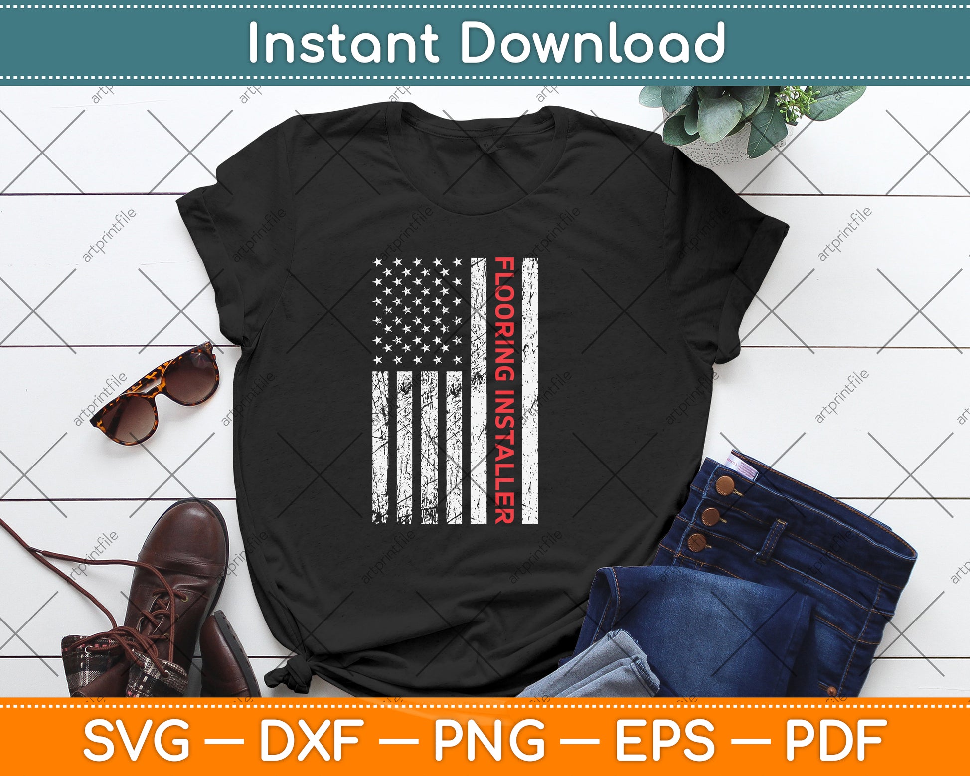 American Flag Flooring Installer Contractor Svg Png Dxf Digital Cutting File