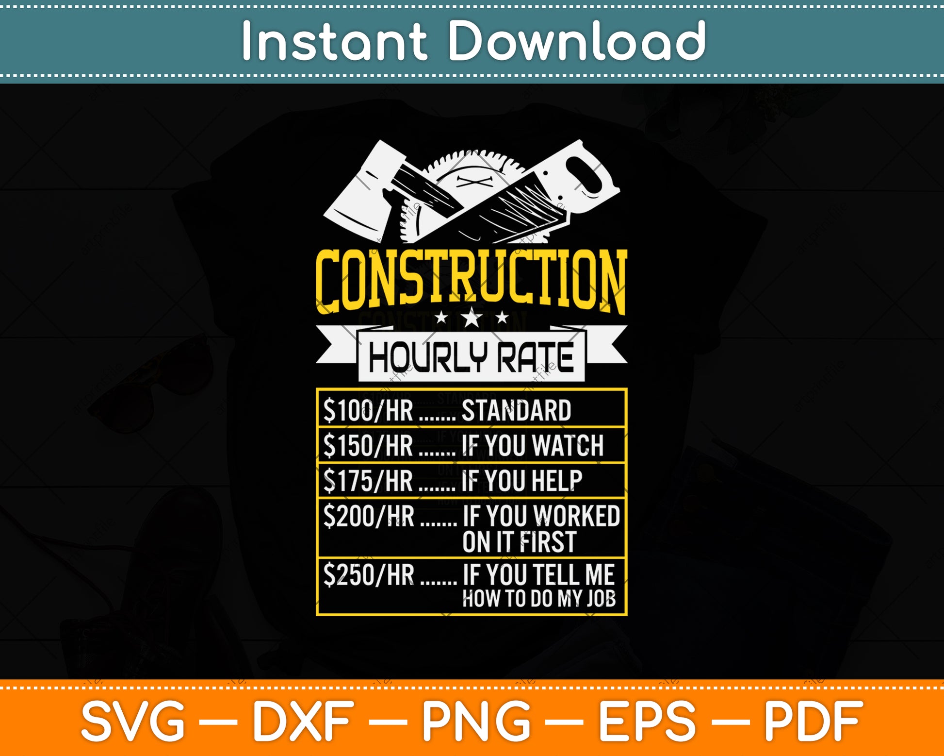 Funny Construction Hourly Rate Contractor Svg Png Dxf Digital Cutting File