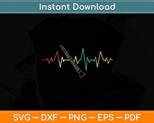 Funny Heartbeat Clarinet Player Retro Vintage Svg Png Dxf Digital Cutting File