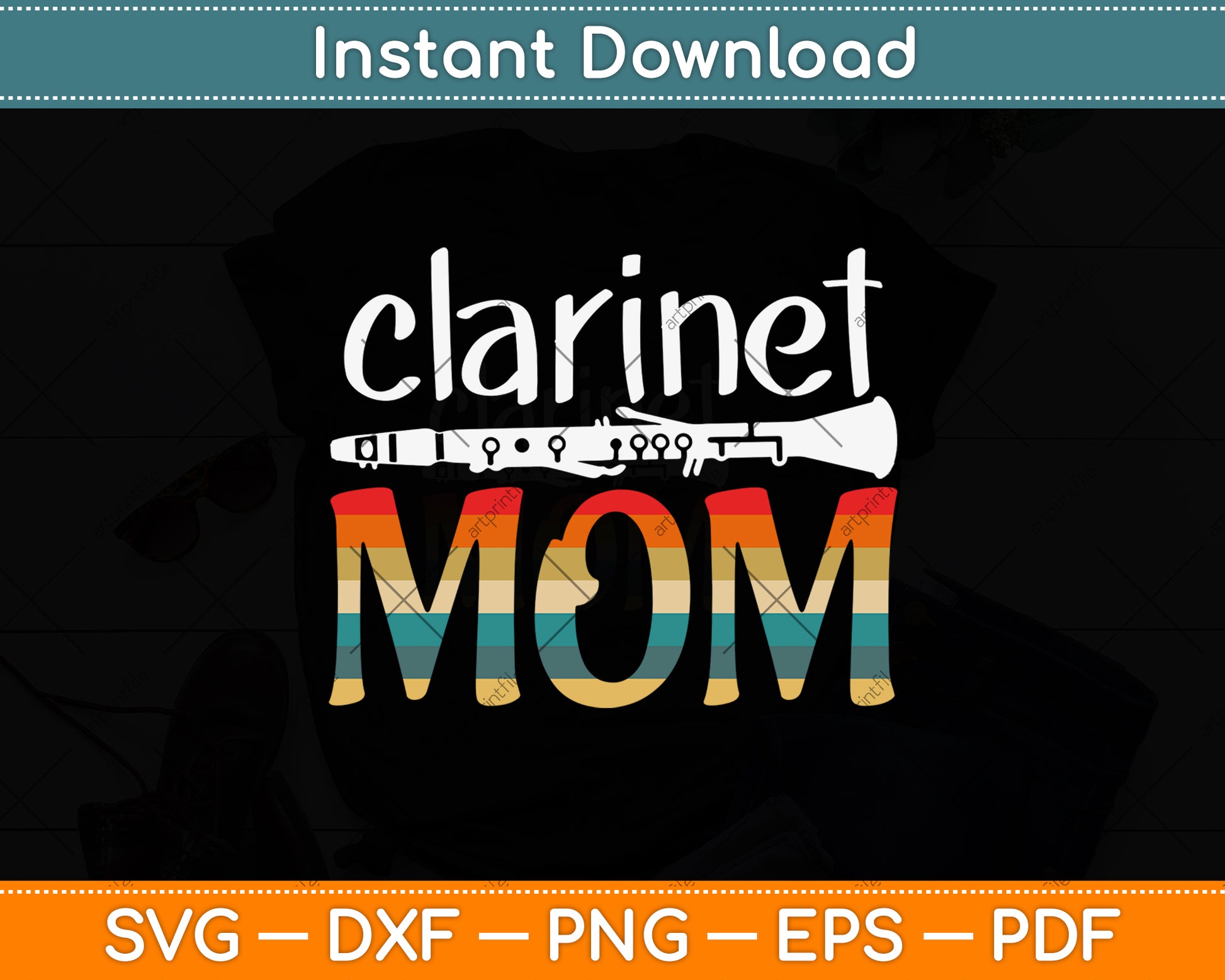 Funny Vintage Retro Clarinet Mom Svg Png Dxf Digital Cutting File