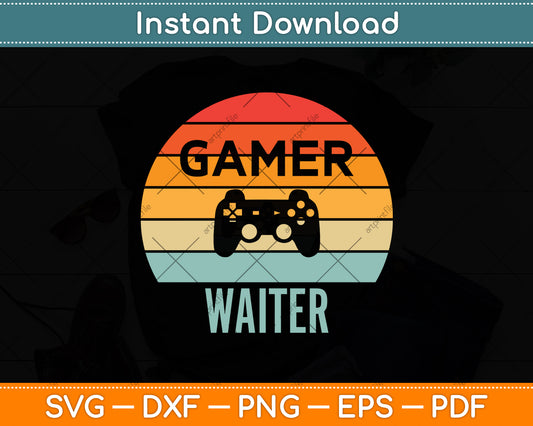 Gamer Waiter Vintage 60s 70s Gaming Svg Png Dxf Digital Cutting File
