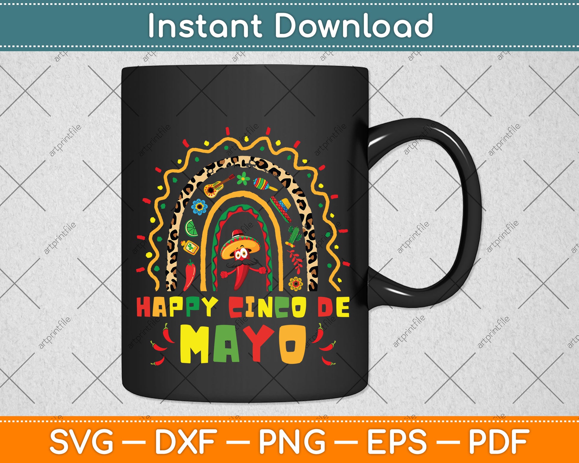 Happy Cinco De Mayo Cute Rainbow Svg Png Dxf Digital Cutting File