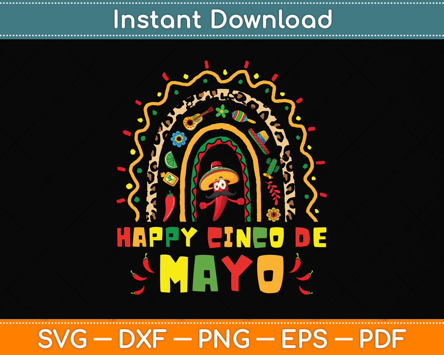 Happy Cinco De Mayo Cute Rainbow Svg Png Dxf Digital Cutting File