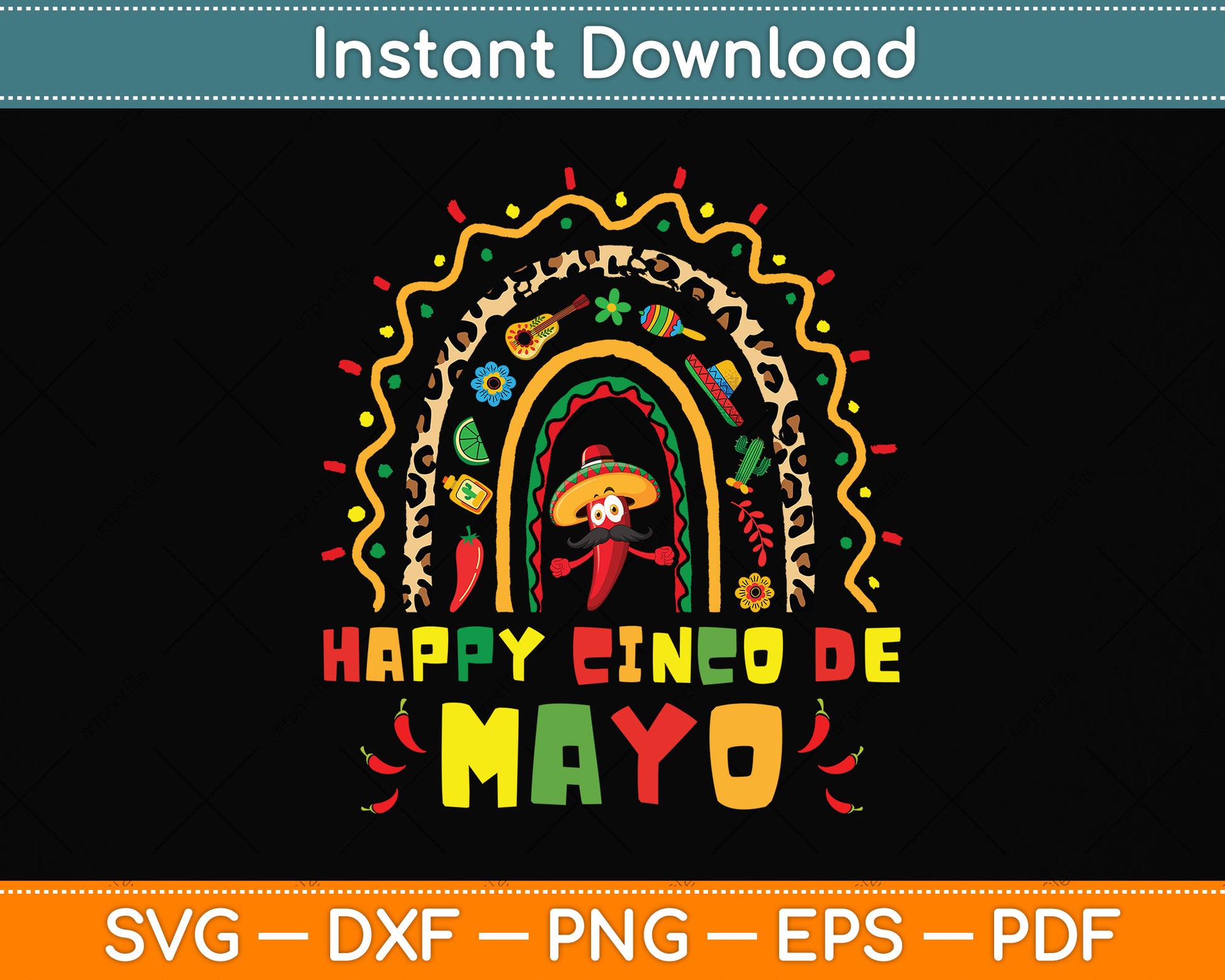 Happy Cinco De Mayo Cute Rainbow Svg Png Dxf Digital Cutting File