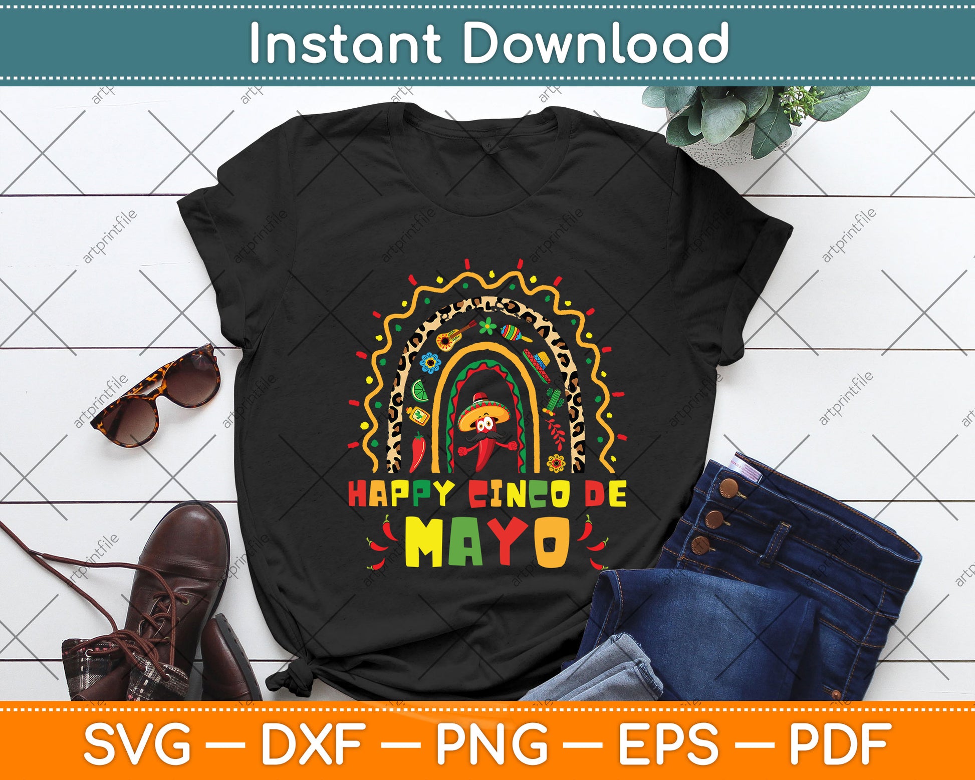 Happy Cinco De Mayo Cute Rainbow Svg Png Dxf Digital Cutting File