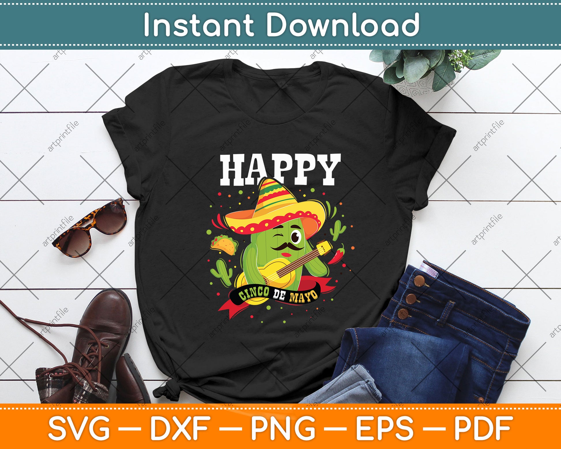 Happy Cinco de Mayo Dabbing Svg Png Dxf Digital Cutting File