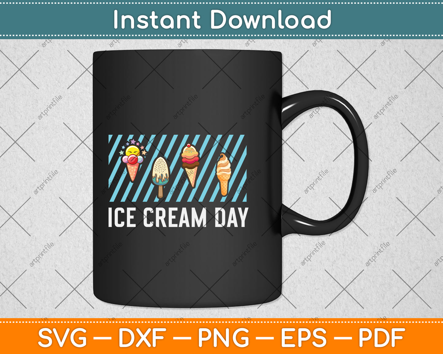 Ice Cream Day Frozen Vanilla Dessert Waffle Cone Svg Png Dxf Digital Cutting File
