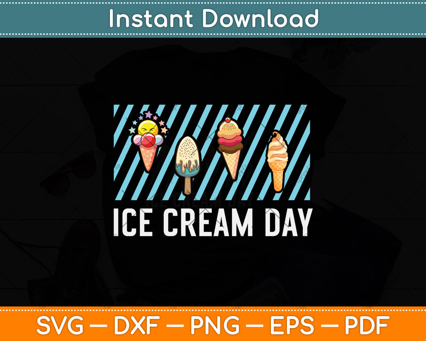 Ice Cream Day Frozen Vanilla Dessert Waffle Cone Svg Png Dxf Digital Cutting File