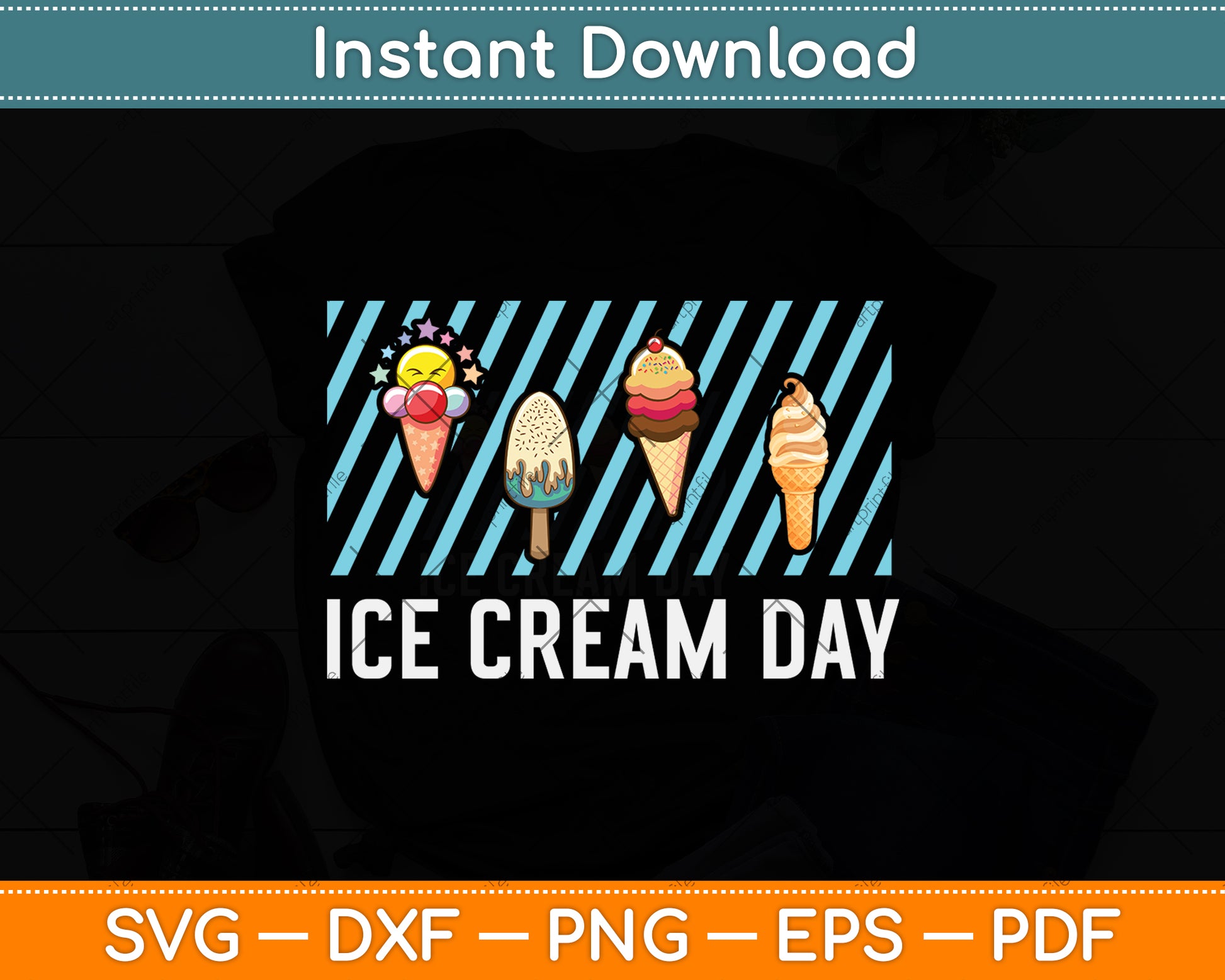 Ice Cream Day Frozen Vanilla Dessert Waffle Cone Svg Png Dxf Digital Cutting File
