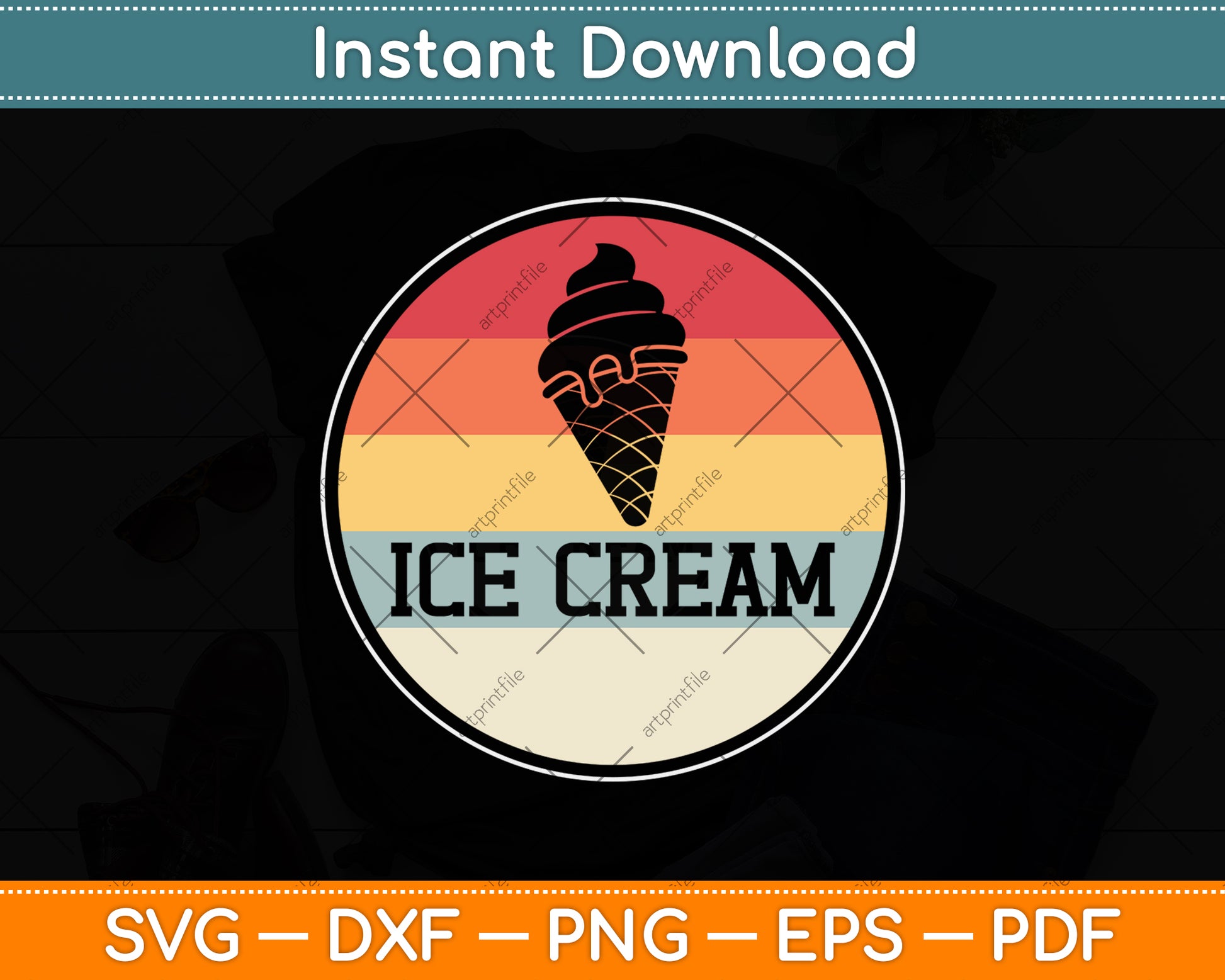 Ice Cream Retro Vintage Summer Treats Cool Svg Png Dxf Digital Cutting File