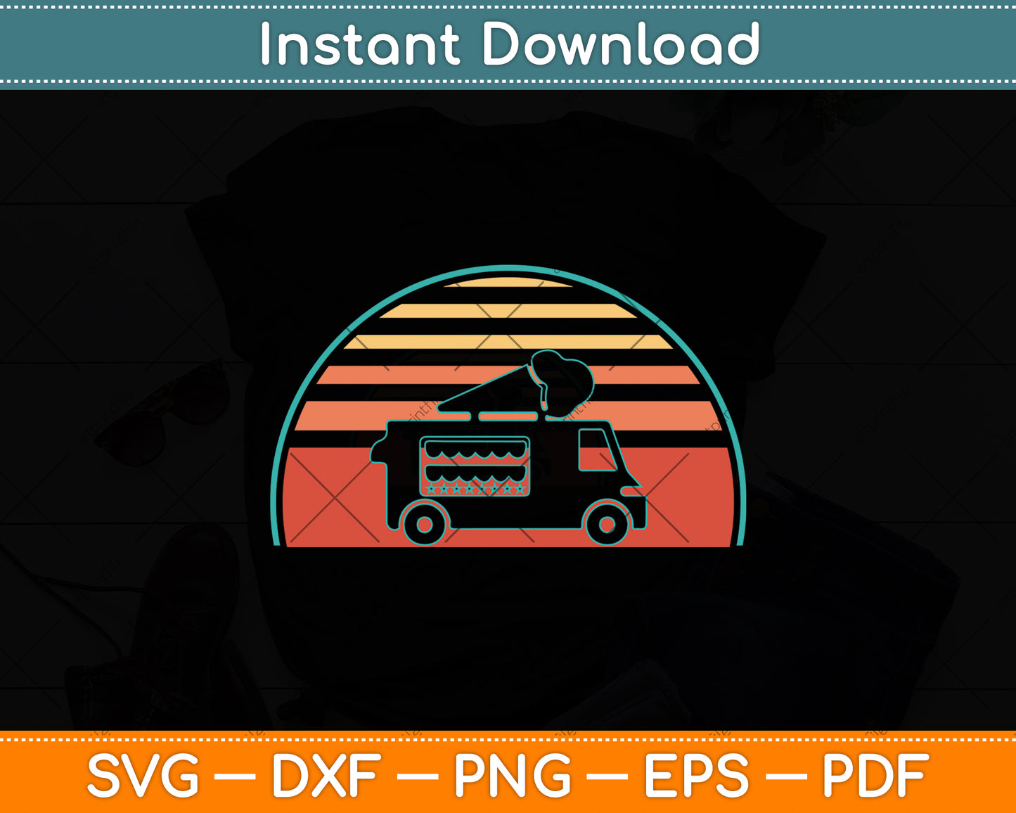 Ice Cream Truck Retro Vintage Svg Png Dxf Digital Cutting File