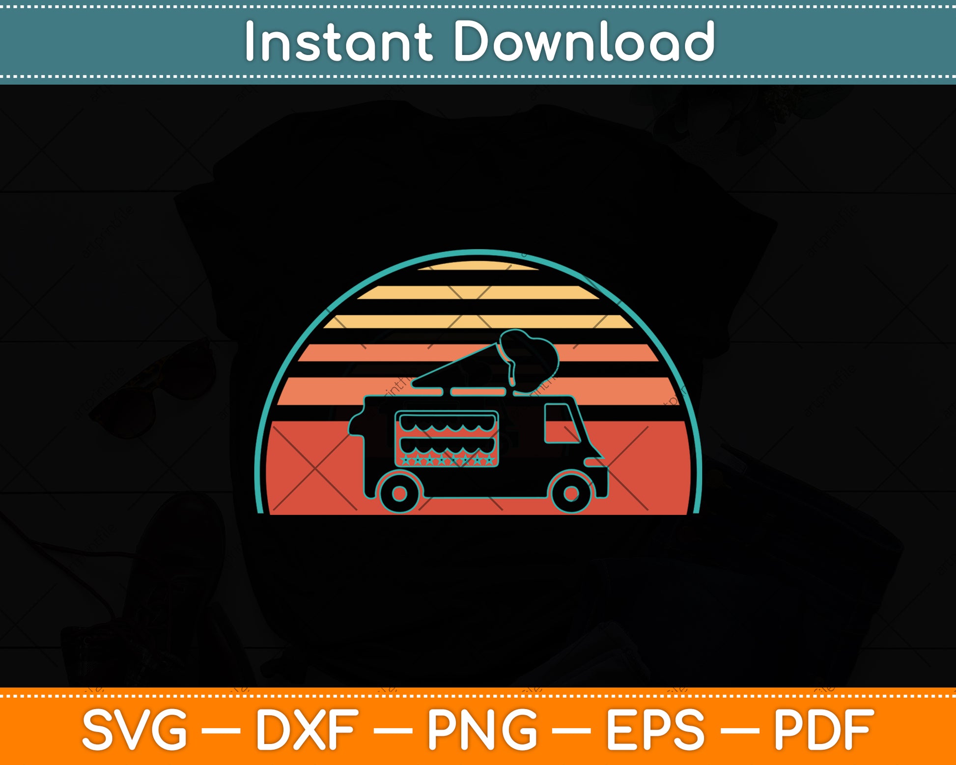 Ice Cream Truck Retro Vintage Svg Png Dxf Digital Cutting File