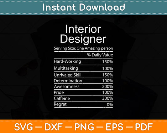 Interior Designer Nutrition Facts Svg Png Dxf Digital Cutting File