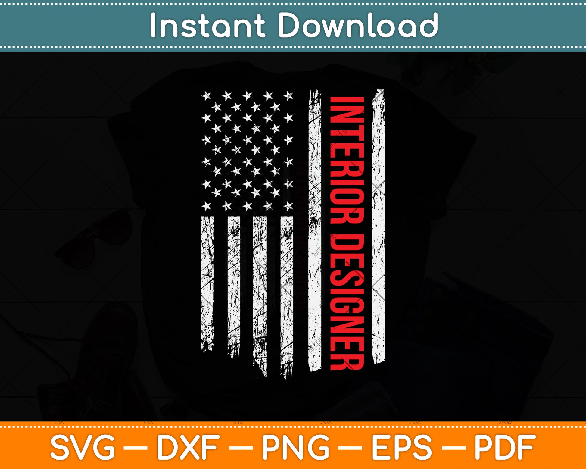 Interior Designer USA Flag Svg Png Dxf Digital Cutting File