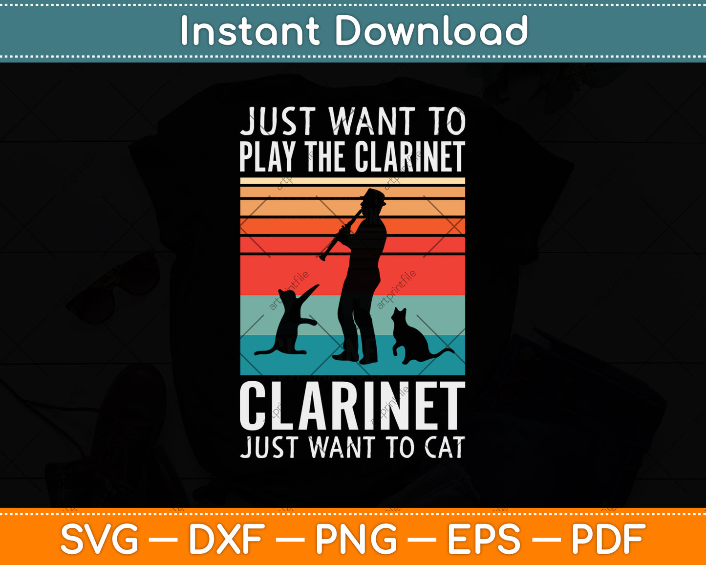 Just Want To Play The Clarinet Just Want To Cat Svg Png Dxf Digital Cutting File