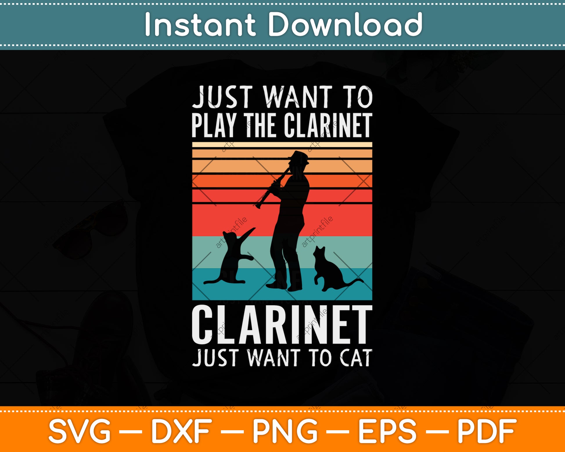 Just Want To Play The Clarinet Just Want To Cat Svg Png Dxf Digital Cutting File