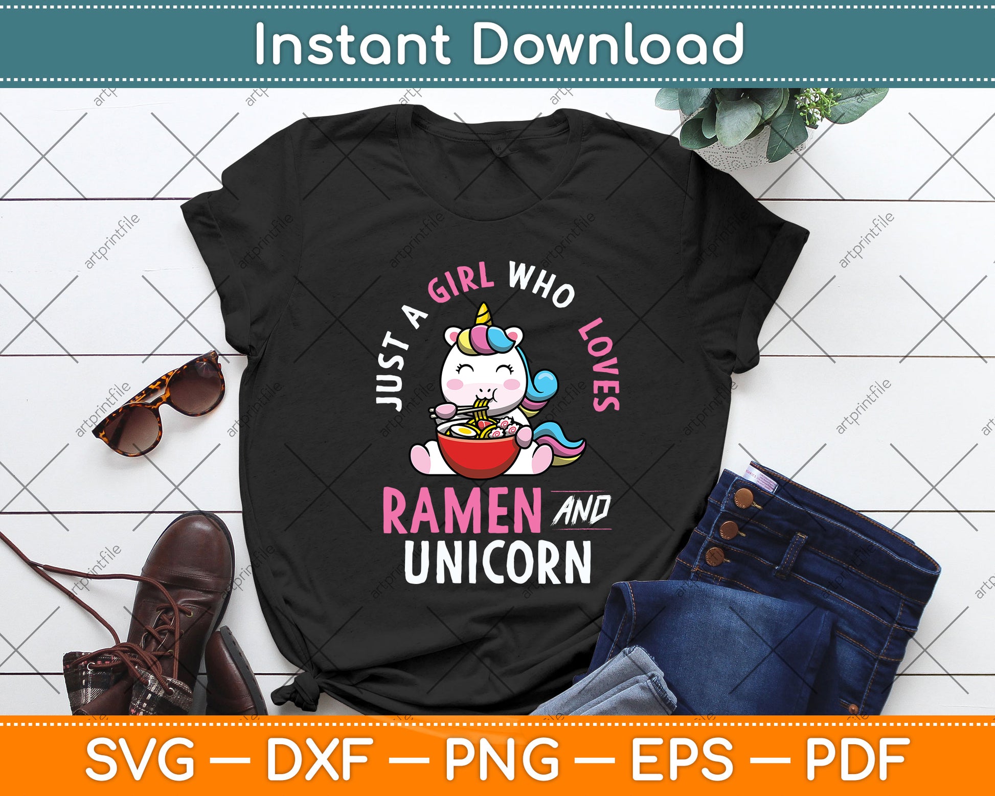 Just a Girl Who Loves Ramen and Unicorn Svg Png Dxf Digital Cutting File