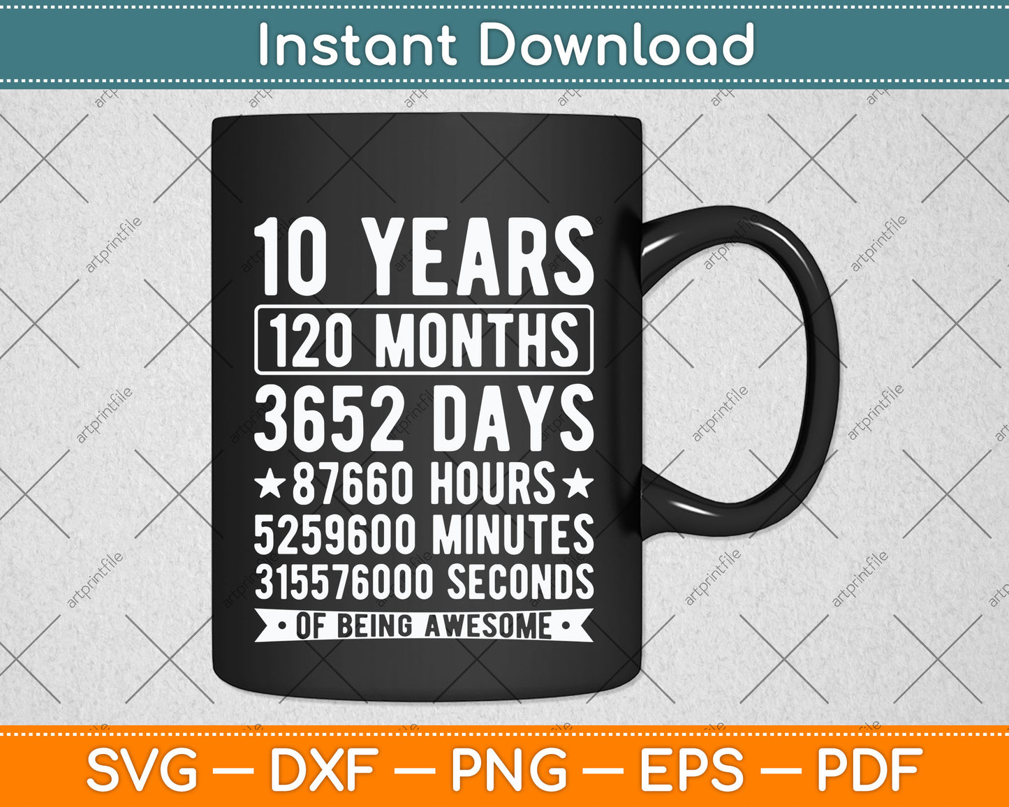 Kids' 10th Birthday 10 Years Old Vintage Retro 120 Months Svg Png Dxf Cutting File