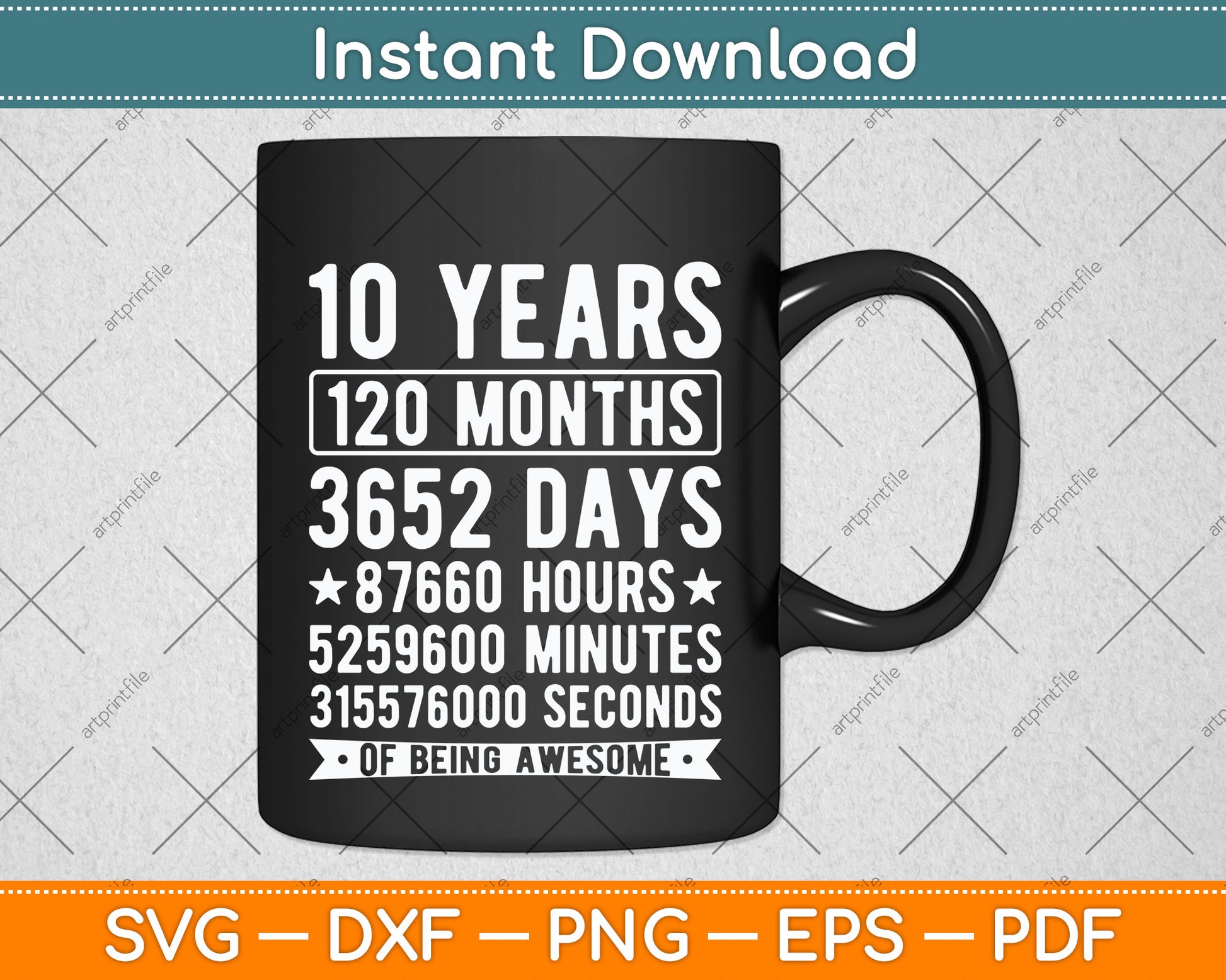 Kids' 10th Birthday 10 Years Old Vintage Retro 120 Months Svg Png Dxf Cutting File