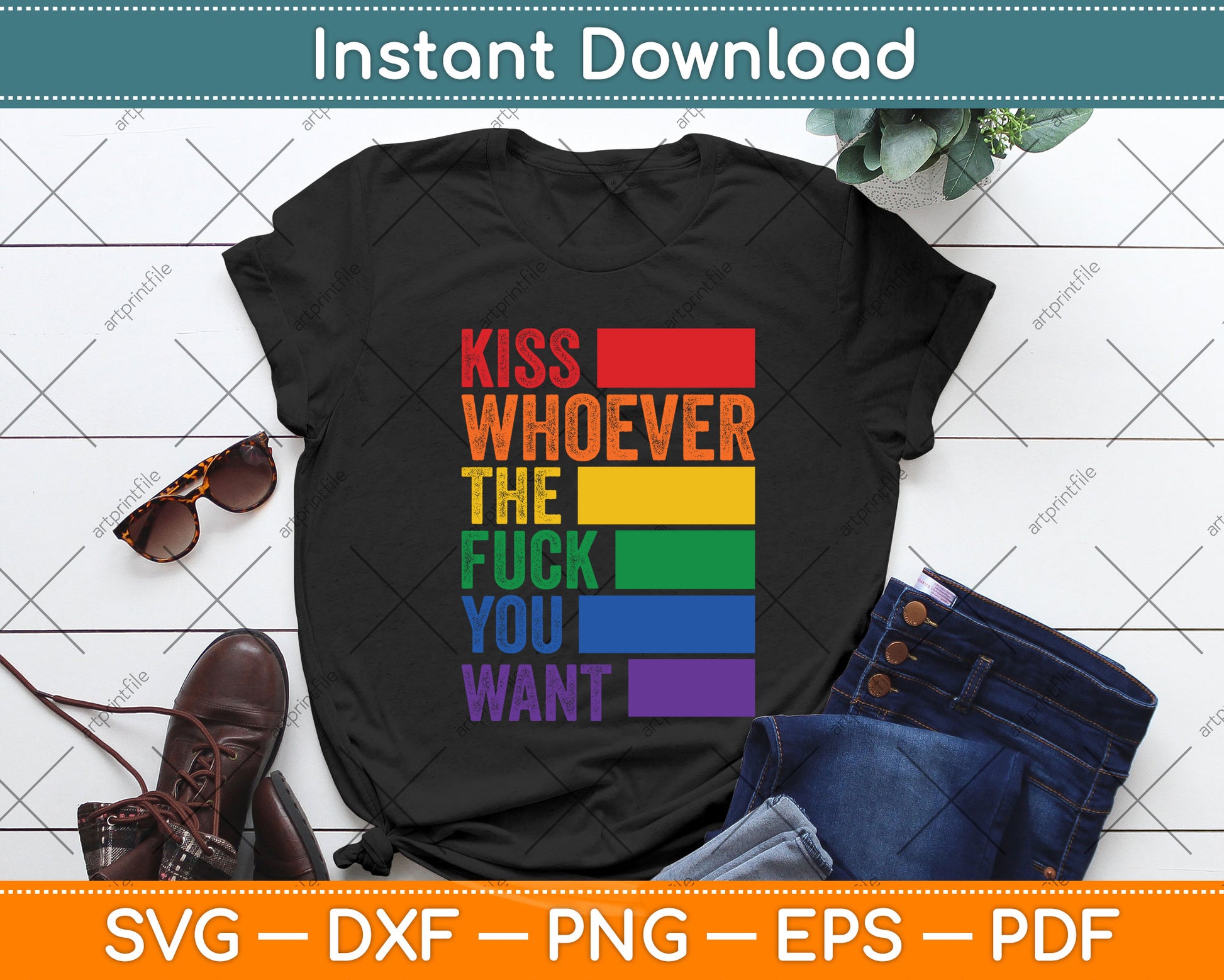 Kiss Whoever The F You Want LGBTQ Gay Lesbian Awareness Svg Png Dxf Cutting File