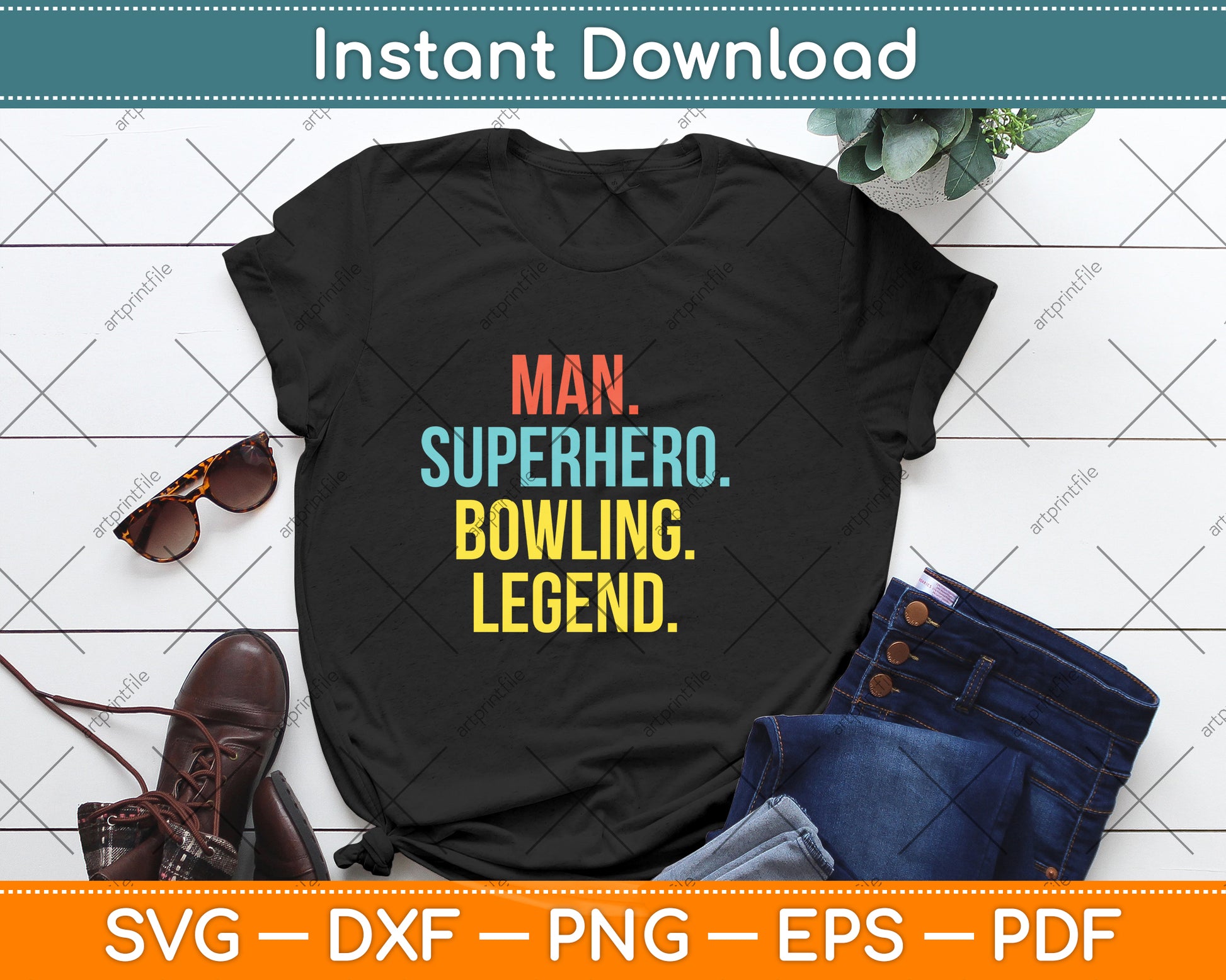 Man Superhero Bowling Legend Funny Bowling Svg Png Dxf Digital Cutting File