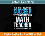Math Teacher If At First You Don't Succeed Funny Svg Png Dxf Digital Cutting File