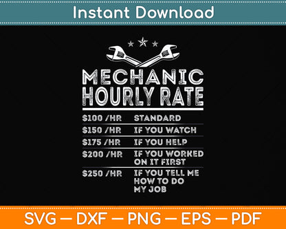 Mechanic Hourly Rate Funny Svg Fathers Day Digital Cutting File