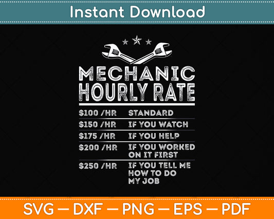 Mechanic Hourly Rate Funny Svg Fathers Day Digital Cutting File