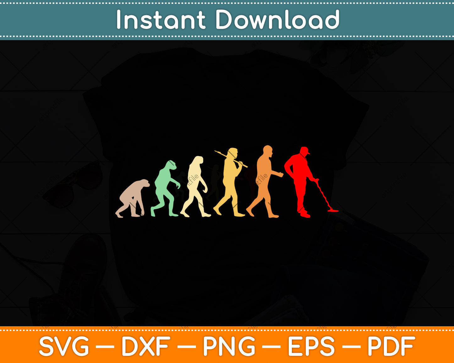 Metal-Detector Evolution Vintage Funny Svg Png Dxf Digital Cutting File