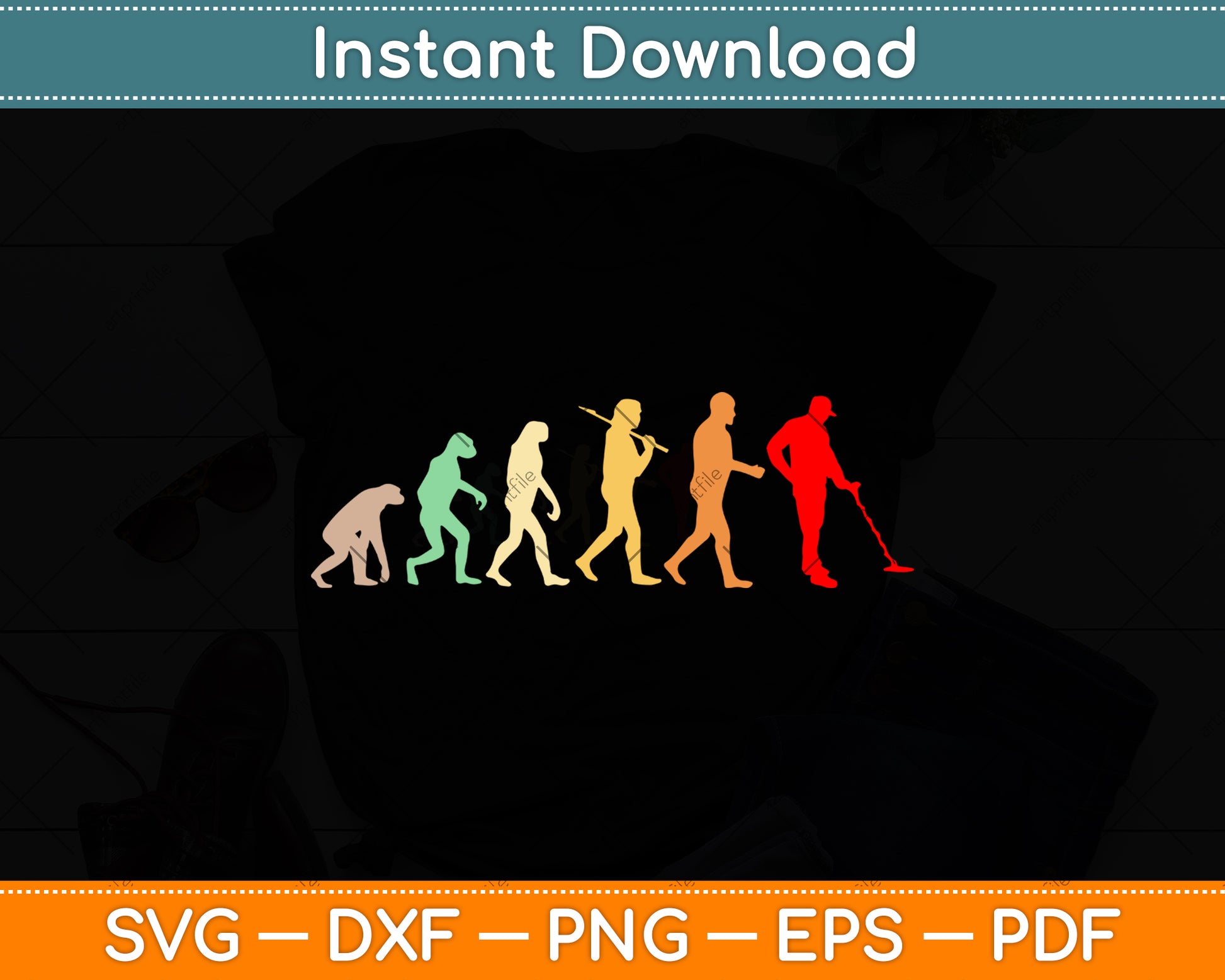 Metal-Detector Evolution Vintage Funny Svg Png Dxf Digital Cutting File