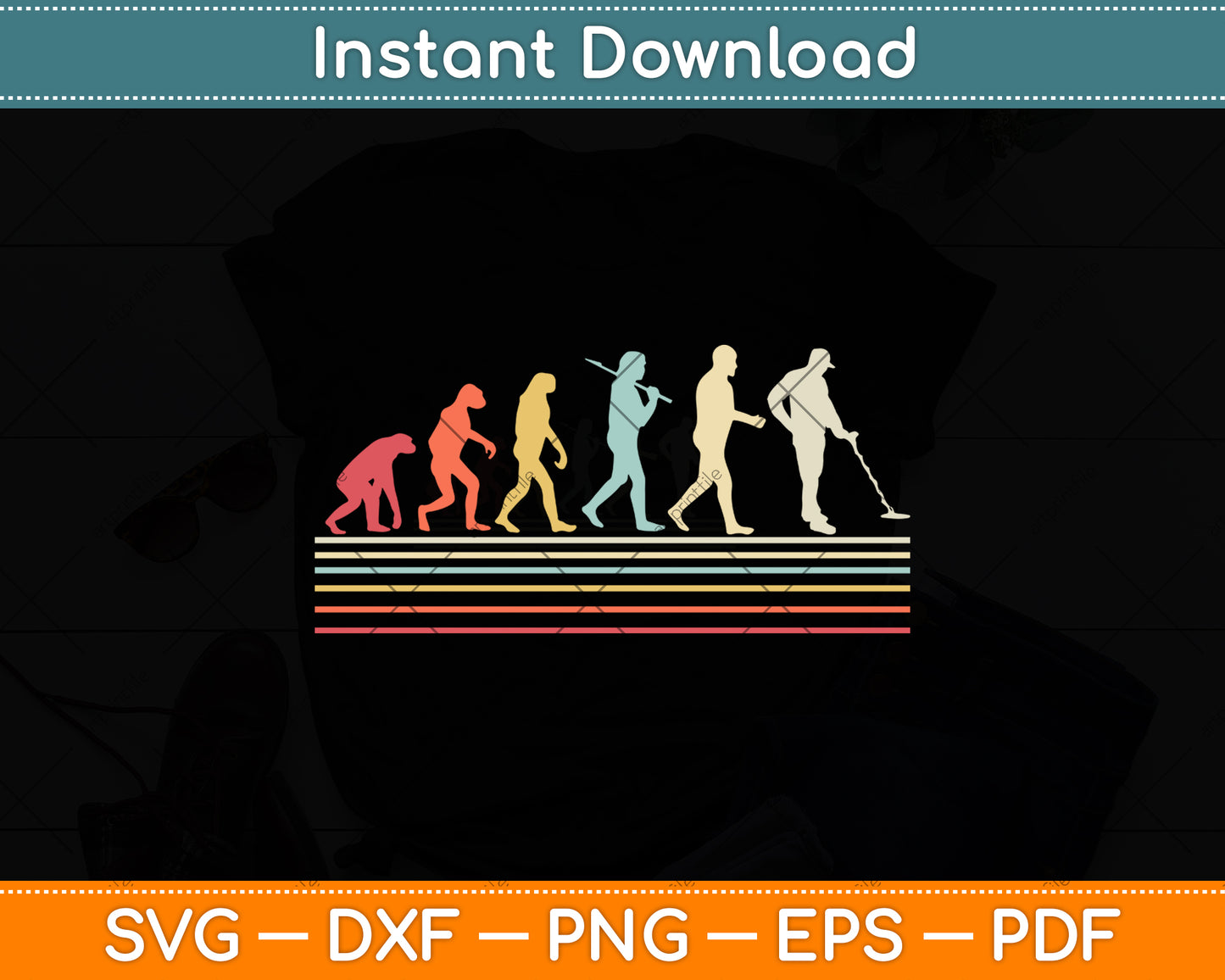 Metal-Detector Evolution Vintage Funny Svg Png Dxf Digital Cutting File