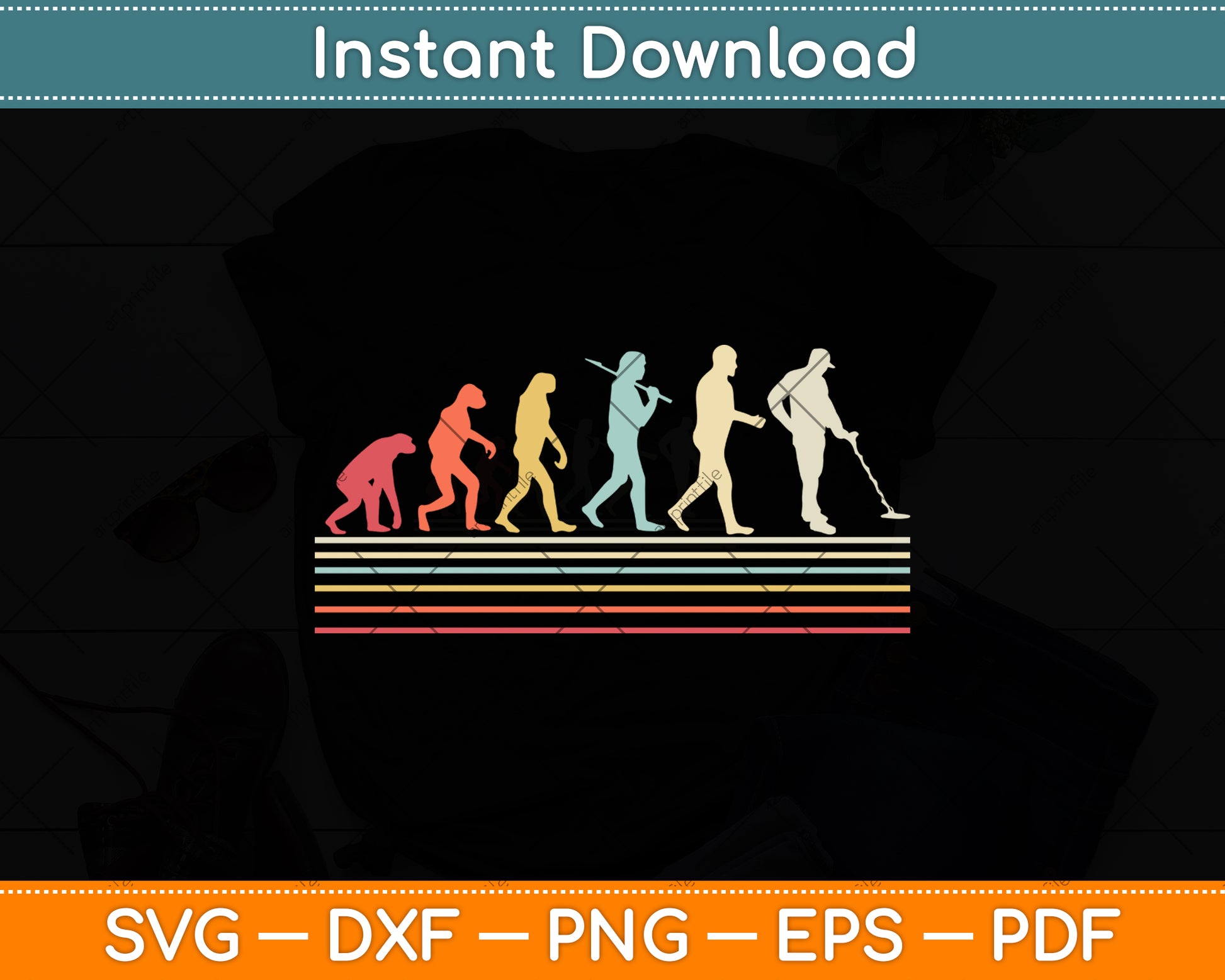 Metal-Detector Evolution Vintage Funny Svg Png Dxf Digital Cutting File