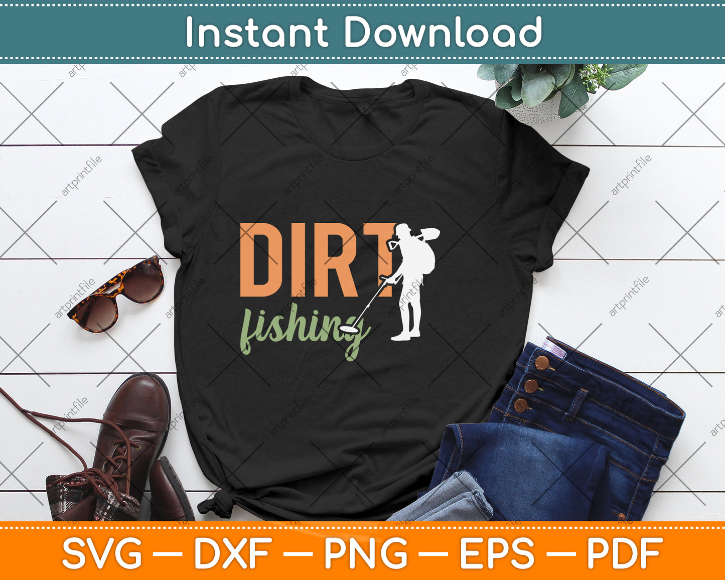 Metal Detecting Treasure Hunting Detectorist - Dirt Fishing Svg Png Dxf Cutting File