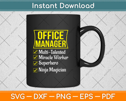 Office Manager Miracle Worker Superhero Ninja Funny Job Svg Png Dxf Cutting File