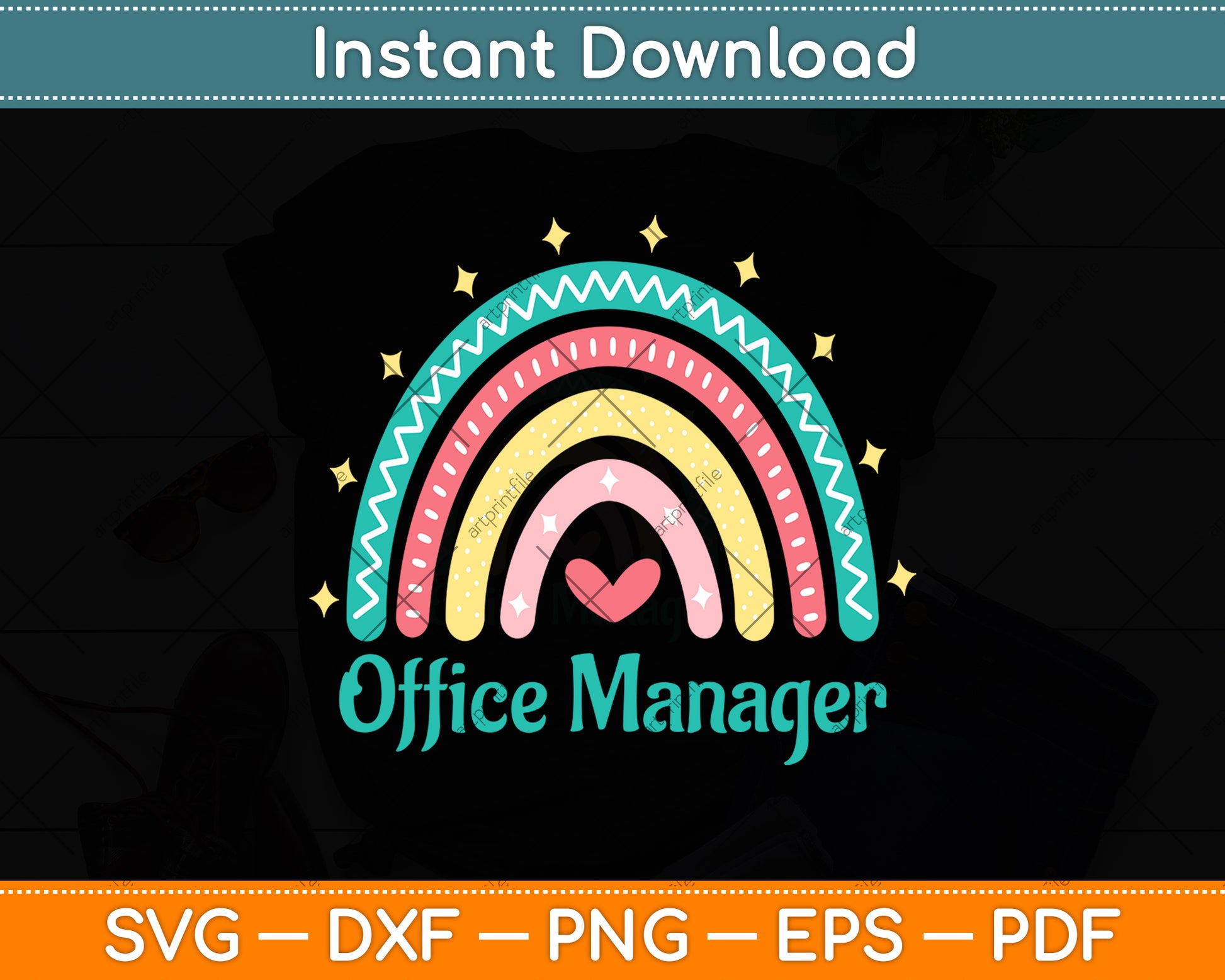 Office Manager Rainbow Back To School Svg Png Dxf Digital Cutting File