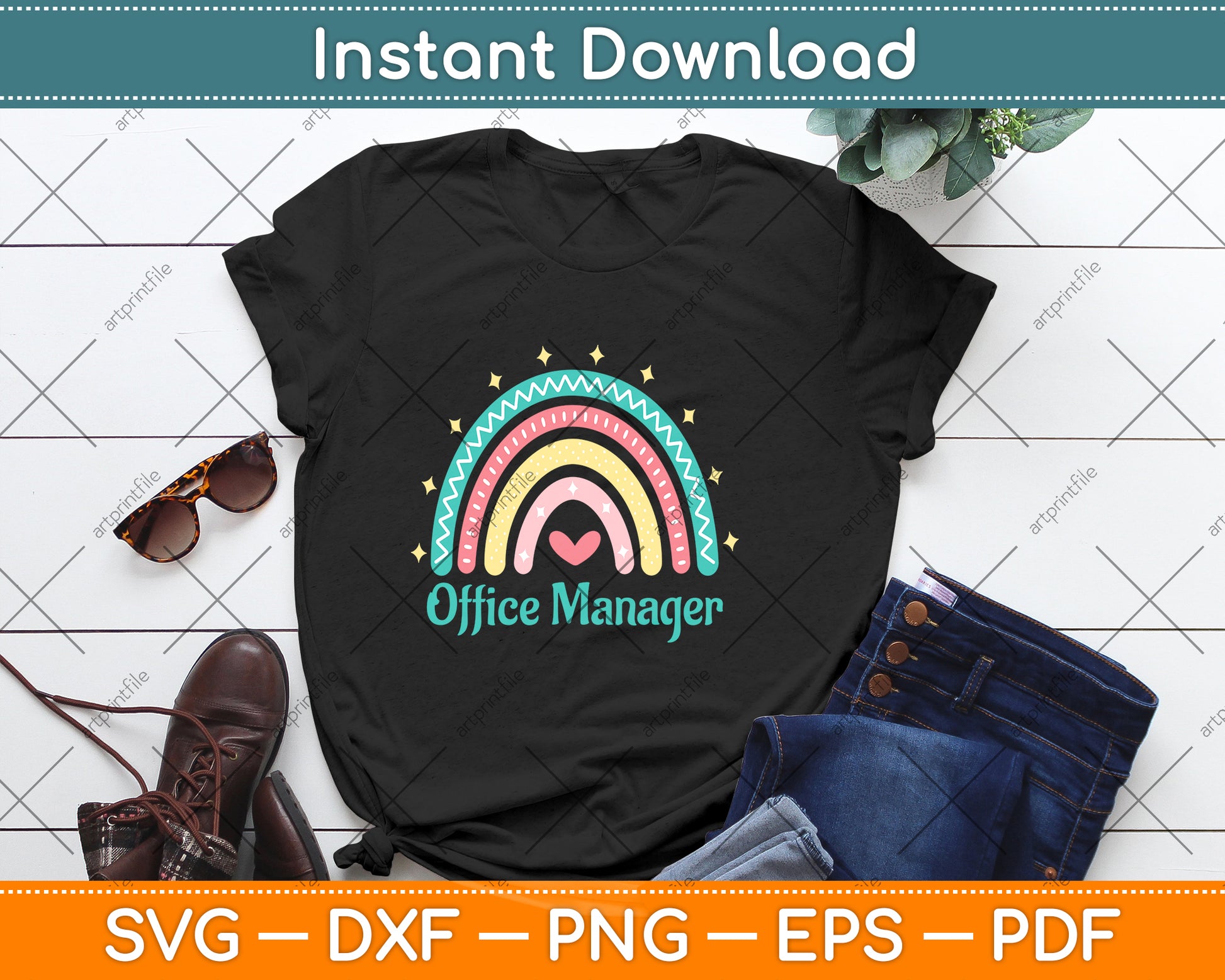 Office Manager Rainbow Back To School Svg Png Dxf Digital Cutting File
