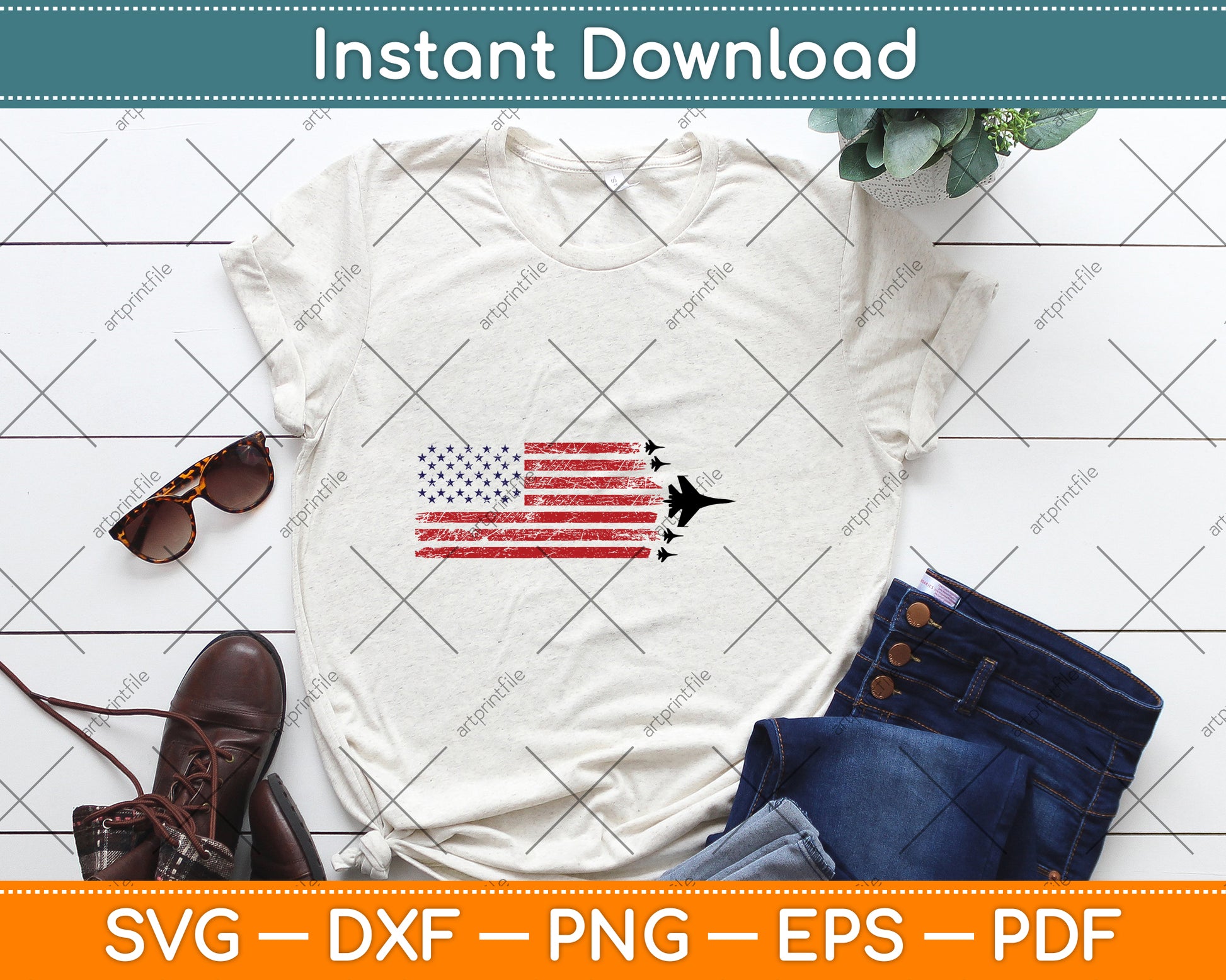 Patriotic Vintage American Flag F-16 Formation Svg Png Dxf Digital Cutting File