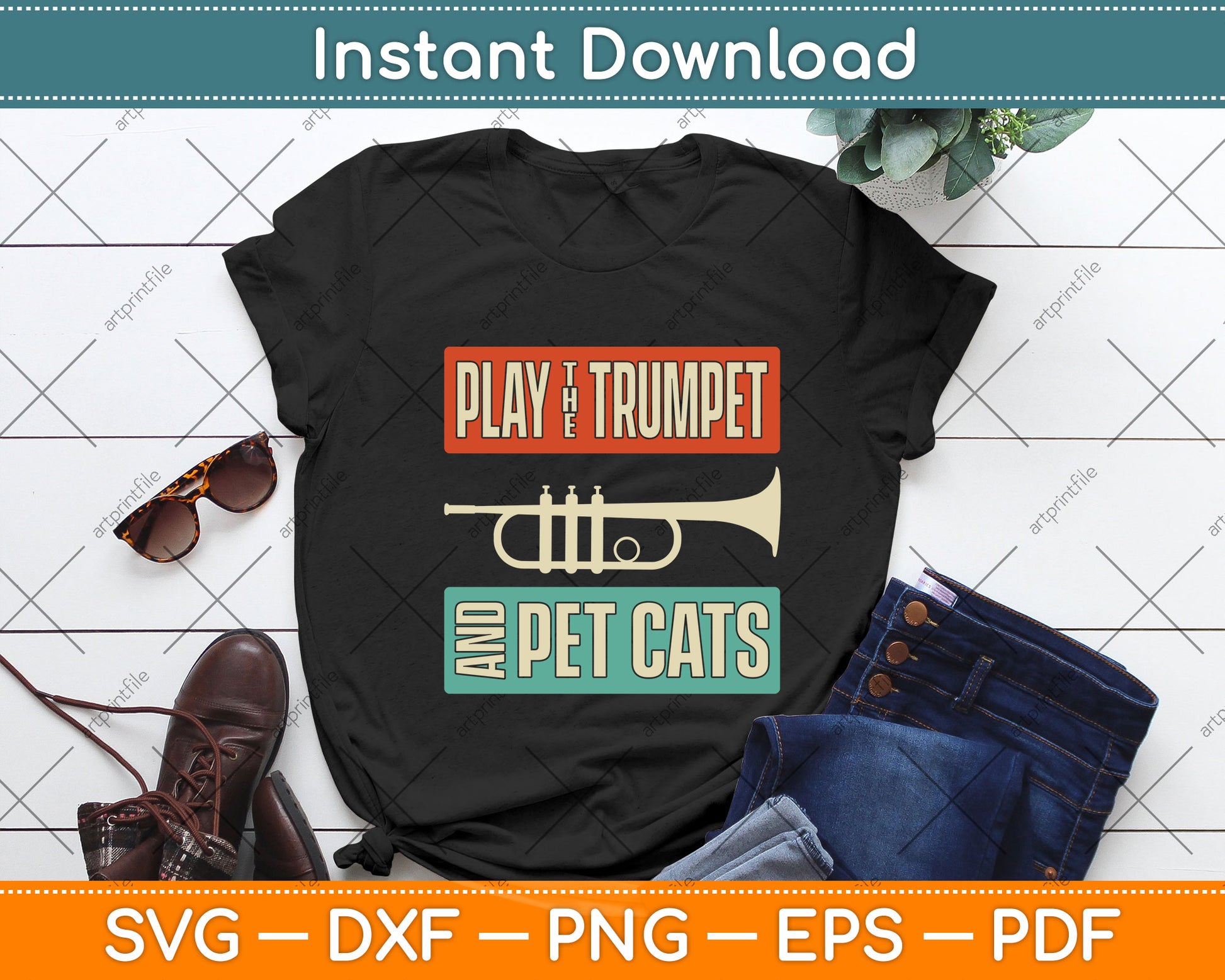 Play The Trumpet And Pet Cats Svg Png Dxf Digital Cutting File