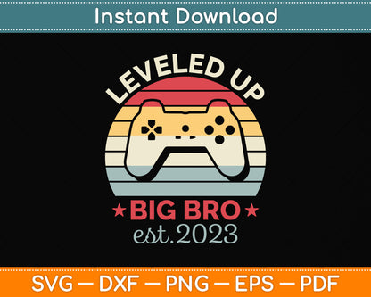 Promoted To Big Bro 2023 Vintage Leveled Up To Big Brother Svg Png Dxf Cutting File