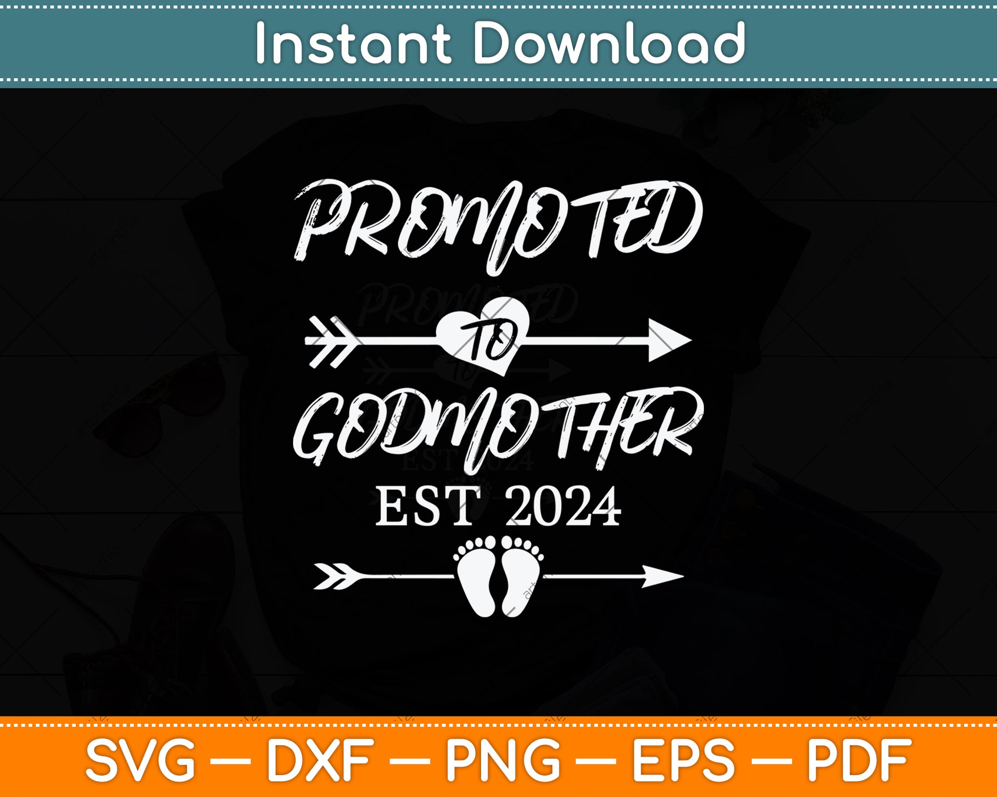 Promoted To Godmother EST 2024 Pregnancy Svg Png Dxf Digital Cutting File