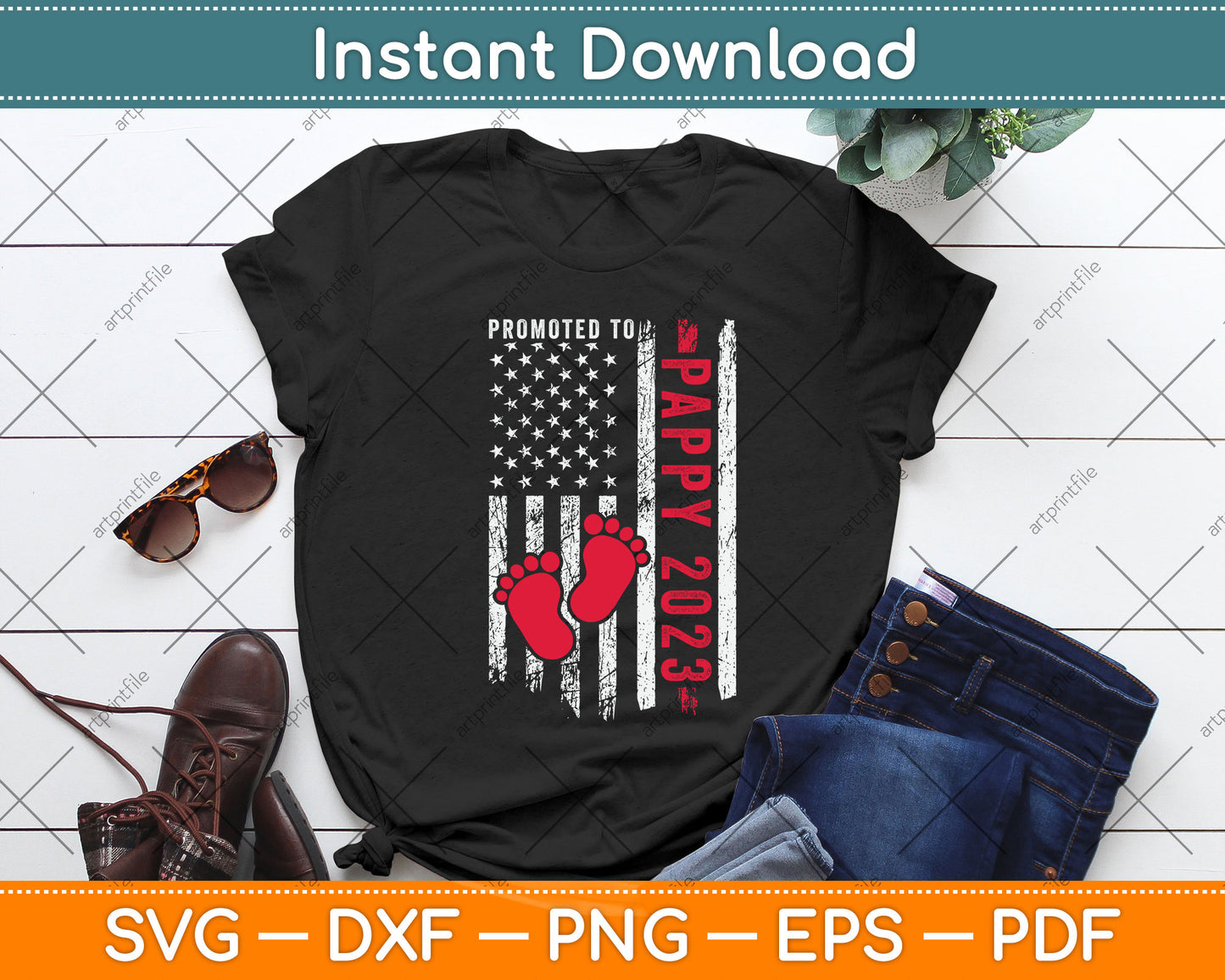 Promoted To Pappy 2023 First Time Father's Day New Dad Svg Png Dxf Cutting File