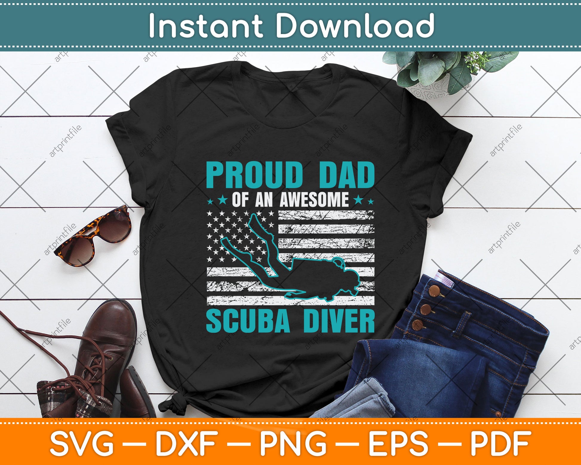 Proud Dad Of An Awesome Scuba Diver Svg Png Dxf Digital Cutting File